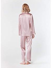 SIORO - Pijama de satén para mujer, conjunto de pijama de manga larga con botones