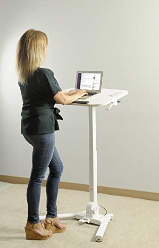 TechOrbits Mobile Standing Desk, Laptop and Computer Stand Height Adjustable Lectern, Folding Computer Table Pneumatic Sit Stand Rolling Stand Up Cart Workstation