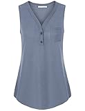 Women Shirts and Blouses for Summer,Messic Women's V Neck Shirts for Leggings Button Chiffon Sleeveless Blouse Tank Shirt (Grey Blue,Large)