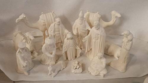 Duncan Christmas Ceramic Nativity 15 Piece Set 7" to 9" Ceramic Bisque, Ready to Paint