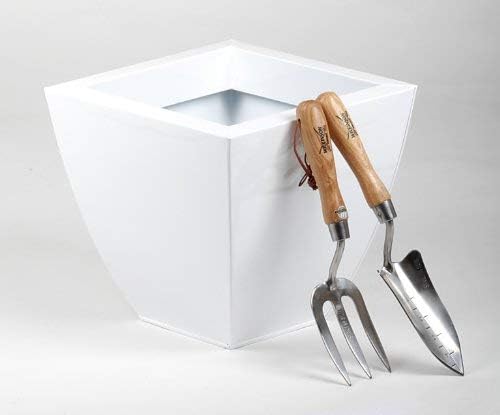 Portofino Collection 30cm Gloss White Galvanised Steel Curved Tapered Square Planter