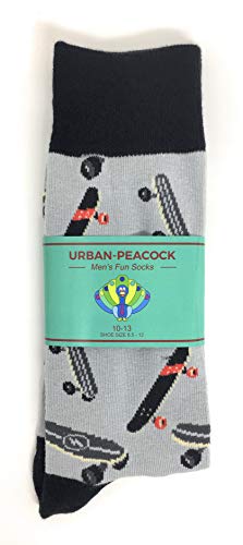Urban Peacock Men's Novelty Fun Crew Socks for Dress or Casual - (Skateboards - Light Grey, 1 Pair)