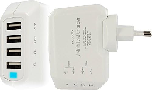 Novodio Universal International USB Wall Charger Travel Kit with Rapid 4-Port 34W 5V 6.8A (2.4A + 2.4A + 1A + 1A) USB Output and Interchangeable Plugs (US, UK, EU, AU) for Apple iPhone 6 / iPhone 5 / iPod / iPad Air, Samung Galaxy S5 / S4, Android Smart Phones,Tablet, MP3 Devices, USB Charger Devices etc