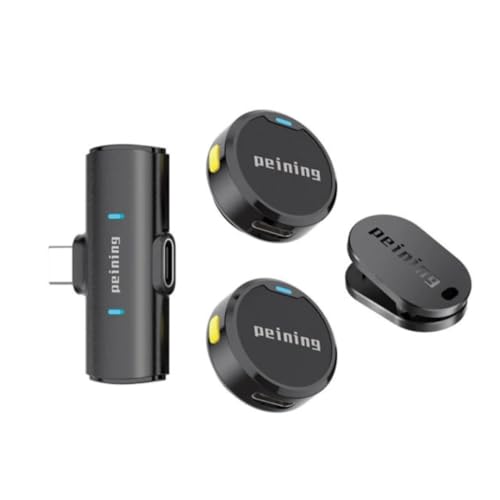 Microfone de Lapela Sem Fio Bluetooth Kit 2 Microfonones Abafamento de Ruído Até 10 Horas Tempo de Trabalho Compatível com Camera, iPhone, Android, PC - Conexão Android e USB-C - Linha Peining Premium