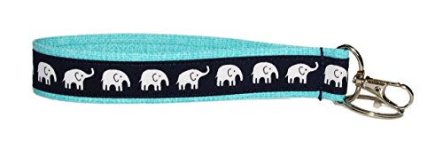 Elephants Keychain - Key Fob Wristlet - Navy - Aqua - Purse or Wallet Strap - Safari - Africa - Zoo - Thumbnail 6