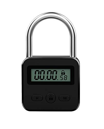 Enajucy Metal Timer Lock - Electronic Time Padlock with LCD Display - USB Rechargeable (Black)