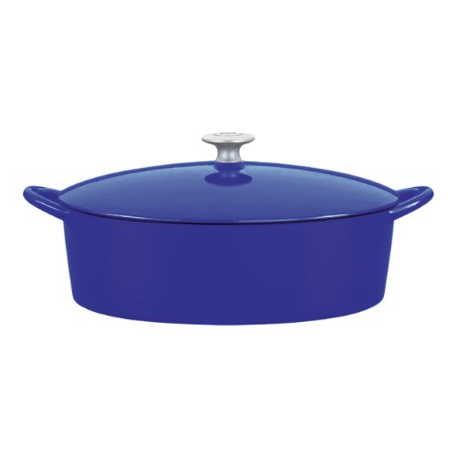 Click Here to See More Images Mario Batali 826811 Enameled Cast Iron Oval Dutch Oven, 6-Quart, Cobalt
