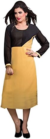 Khushali Presents Georgette Stylish Kurti(Beige,Black)