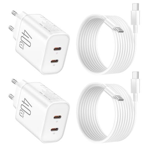 40W Schnelllader für iPhone 17 Pro Max, 2 Stück Doppel-Port USB C Handy Netzteil Adapter mit 1,8 Meter Kabel für iPhone 17/17Pro/17Air/16/15, für iPad