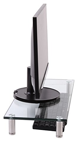 Husky Mounts Computer Monitor Riser Desktop Monitor Stand 22 X 9.5 Inch Thick Tempered Clear Plate Glass. 3"- 3 3/4" Adjustable Height Aluminum Legs Desk Shelf Laptop TV Riser Elegant Modern Design. - Thumbnail 4