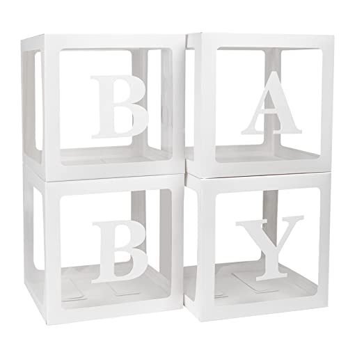 Baby Boxes with Letters for Baby Shower, 4 Transparent Balloon Boxes ...