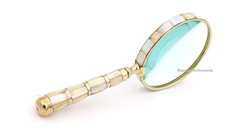 Brass MOP 10X Magnifier, Handheld Reading Magnifying Glass, Best for Reading, Crossword Puzzle, Rocks, Coins, Stamps and Inspection, Perfect for Personal Use, Office, Classroom, Travel