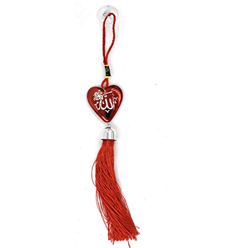 AFH Allah Decoratibe Heart Red Car Rearview Mirror Hanging Ornament/Interior Wall Hanging Showpiece for Good Luck/Gifting