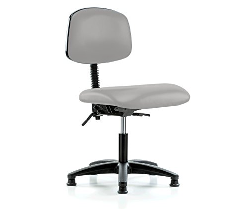 PERCH Lab Chair with Adjustable Back Support, Stationary Caps, Desk Height, Grey Vinyl