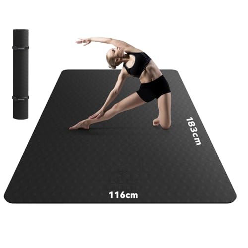 HAPBEAR Yogamatte XXL- Extra Groß Breit Yoga Matte, TPE Sportmatte Fitnessmatte Rutschfest 183cm x116cmx6mm Dicke,Ultra Haltbar, Gymnastikmatte für Pi