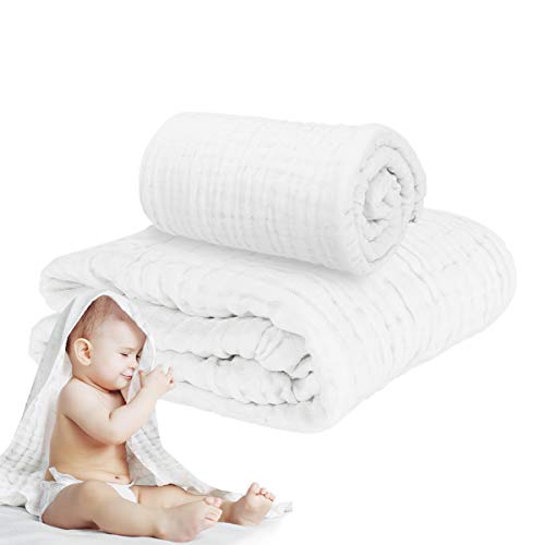 Muslin Baby Towel Super Soft Cotton Baby Bath Towel 6 Layers Infant Towel Newborn Towel Blanket Suitable for Baby's Delicate Skin 40 x 40inches White by Fook Fish