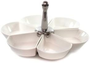 Novell Collection Rotating Sectional Ceramic Lazy Susan Serving Dish or Centerpiece with 7 Removable Sections for Easy Serving of Food, Dips or Your Favorite Relish Dishwasher Safe Available in 3 Style Variations (Classic)