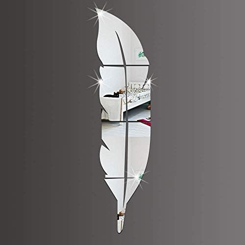 GoldenCart Mirror Wall Decor I Wall Stickers I 3D Leaf Mirror Decal I Mirror Wall Art Accents I Acrylic Fashion Mural I Peel & Stick I DIY I Removable (6 Pieces =1 Feather) (Leaf)