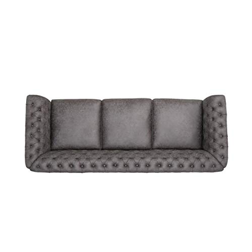 Great Deal Furniture Vita Chesterfield Tufted Microfiber Sofa with Scroll Arms, Slate Pricepulse