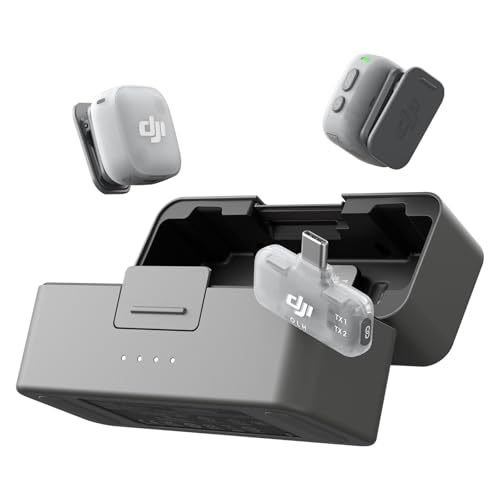 DJI Mic Mini 2 (2 TX + 1 Mobile RX + Ladeschale), Lavalier-Mikrofon, Ansteckmikrofon für iPhone und Android/Tablet/PC, Handy-Mikrofon, Plug-and-Play M