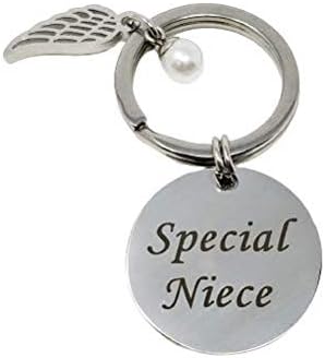 Sterling Effectz Special Niece Keyring with Angel Wing and Pearl Charm