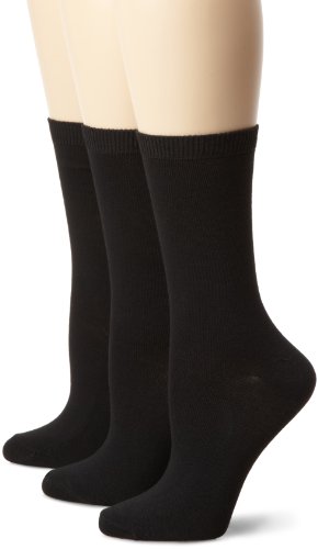 Nine West Women's Solid Flat Knit Crew 3 Pair Sock, Black, Size 9-11