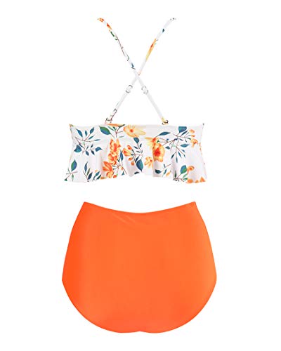 image for MOSHENGQI Retro Floral Swimsuits for Women Ruched High Waist Bikini Se