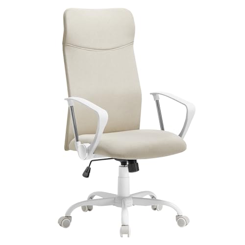 SONGMICS Silla de Oficina Ergonómica, Altura Ajustable, 120 kg | Asiento Giratorio Acolchado y Reclinable, Beige Capuchino, OBN034K01