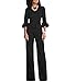 Chic-Lover Womens Solid Flare Sleeves Wide Leg Long Pants Jumpsuits Romper with Belt Black M