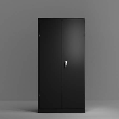 Lockable 2-Door Steel Storage Cabinet with 4 Adjustable Shelves, Black