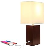 Brightech Mode LED USB Side Table & Desk Lamp - Modern Lamp for Bedroom, Living Room or Office with Ambient Lighting, Unique Lampshade & Useful USB Port Perfect Bedside Nightstand Light- Havana Brown