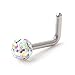 Ruifan 3PCS 18G Surgical Steel Clear & Colorful & Acid Gem Crystal L-Shaped Nose Bone Studs Ring Pins Piercing Jewelry