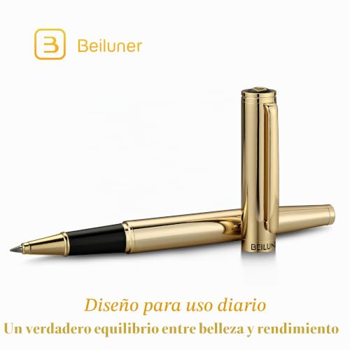 BEILUNER Luxury Roller Pen, 24K Gold Details, Noble and Elegant Designs, Schneider Refill, Best Gift Set for Men and Women, Professional, Executive Office - Gold
