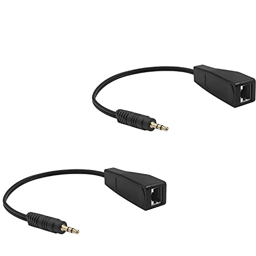 Duttek Stereo Audio to RJ45 Female Cable, 3.5mm 3 Pole Audio Signal Over RJ54 Ethernet Cat5/6 Cable Used Simultaneously, 30 cm/1 feet (1 Pair)