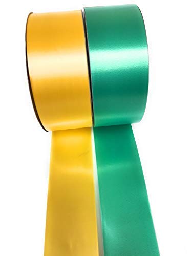 INERRA Ribbon Multipack - 2 x 100 Yard Rolls (Yellow & Emerald Green) Wedding Flowers Gift Decoration & Christmas