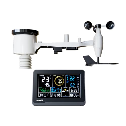 Ecowitt WS3900 Wi-Fi Weather Station Kit Indoor Outdoor, Includes Indoor 7.5'' LCD Large Display Console and WS69 Outdoor Sensor Array,915 MHz