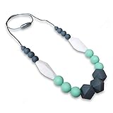 ReignDrop Baby Teething Necklace For Mom, Silicone Baby Teether Necklace For Teething Pain Relief In Babies and Toddlers, Light Weight, Stylish Chewable Necklace For Boys and Girls (Grey,Mint,White)