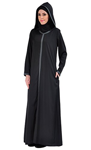 Hooded Crepe Abaya Dress - Black-Maroon-L