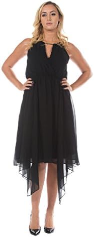 Women's Black Handkerchief Style Hem Grecian Goddess Evening Dance Party Dress (3XL)