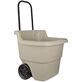 Suncast 2-Wheel Resin Multi-Purpose Cart with Handle - 15.5 Gallon Cart for Garden, Grocery Store and Home - Brown