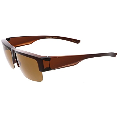 zeroUV - Large Wide Arms Semi Rimless Polarized Lens Rectangle Sunglasses 65mm (Brown / Brown)