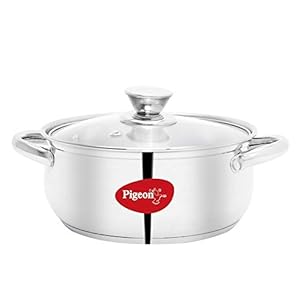 Pigeon by Stovekraft Stainless Steel Belly Casserole with Glass Lid, 16 cm, Silver