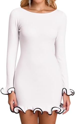 lettuce edge bodycon dress Derek Heart Womens Maroon Scoop Neck Lettuce Edge Ribbed Bodycon Knit  Dress S