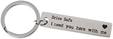 Titanium Stainless Steel Key Chain, Drive Safe I Need U, Car Keyrings for Dad Husband Boyfriend