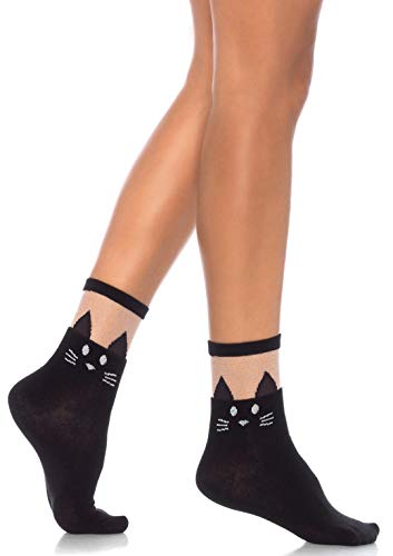 Leg Avenue womens Black Kitty Cat Anklet Socks Black One Size