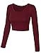 KOGMO Womens Long Sleeve Basic Crop Top Round Neck With Stretch -S-BURGUNDY