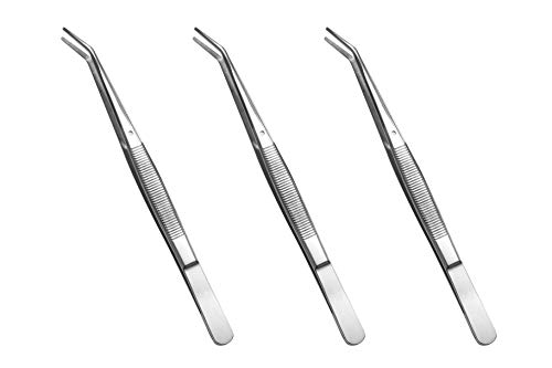 Beaditive 6-inch Sewing Machine Tweezers Set (3-pc) Serrated Bent Tips | Professional Grade, High Precision | Stainless Steel