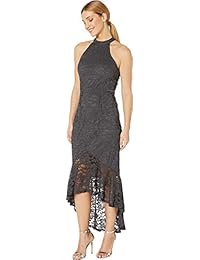 Marina Vestido de encaje con purpurina y cuello medio con flotador alto