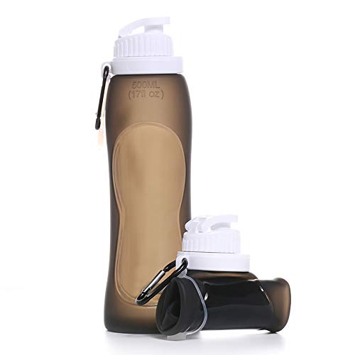 Omana 500ml Collapsible Silicone Water Bottle – BPA-Free, Lightweight, Leakproof, Foldable with Carabiner for Travel, Gym, Cycling, Hiking, School, Outdoor Activities (Brown)