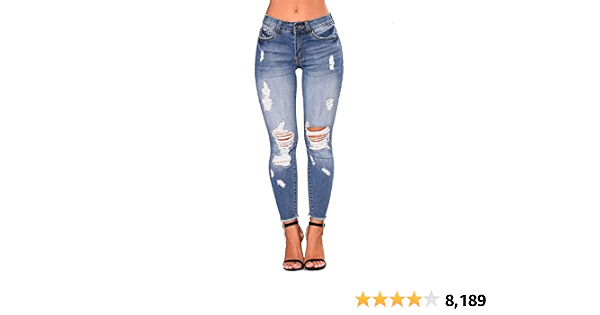 High Waist Skinny Stretch Ripped Jeans 
